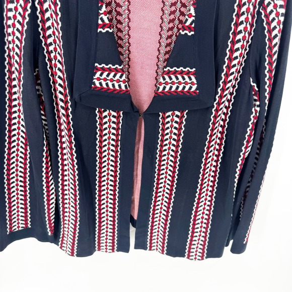 Ming Wang Womens 0X Navy Blue Red White Geometric Stripe Knit Jacket Cardigan - Picture 4 of 7